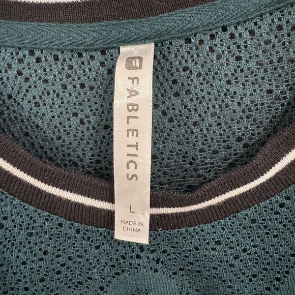 Fabletics Pullover Women's Large Teal Lace Mesh Pullover Crewneck Athleisure Top - Picture 3 of 7